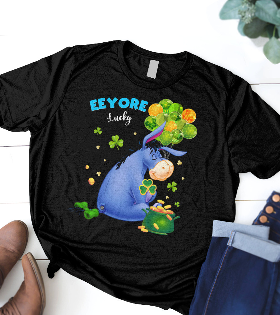 Eeyore Lucky Shamrock Coins Balloon Cluster T-Shirt