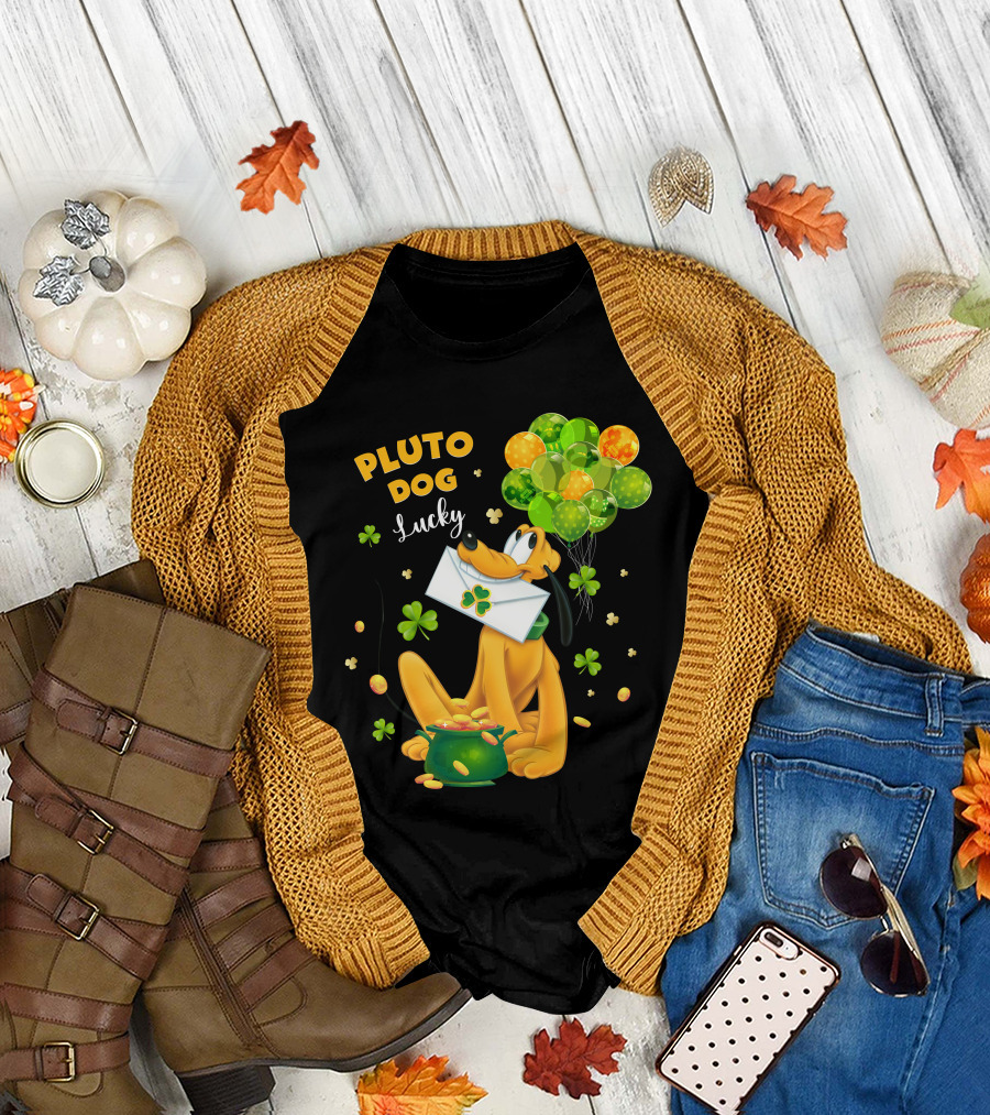 Pluto Dog Lucky Balloons And Clover Coins T-Shirt