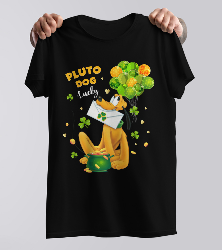 Pluto Dog Lucky Balloons And Clover Coins T-Shirt