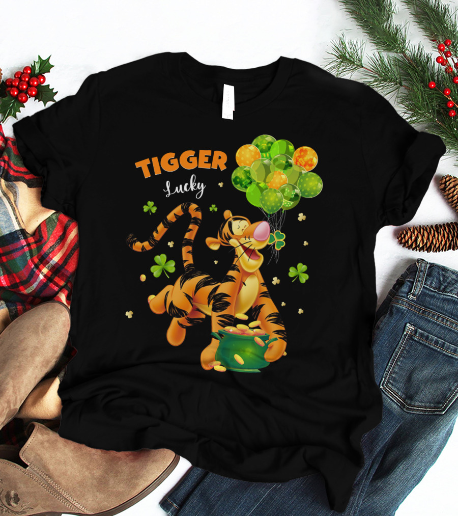Tigger Lucky Balloons And Shamrocks With Gold Coins T-Shirt