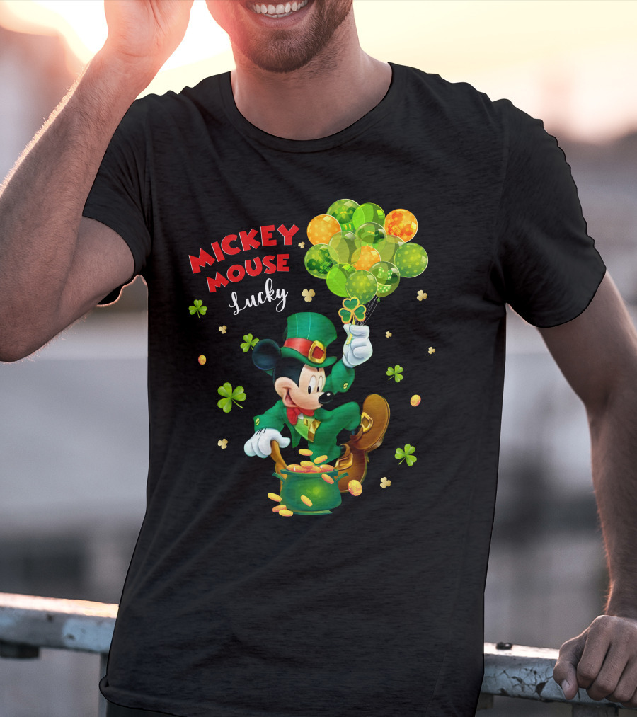 Mickey Mouse Lucky St. Patrick's Day Shamrocks And Gold T-Shirt