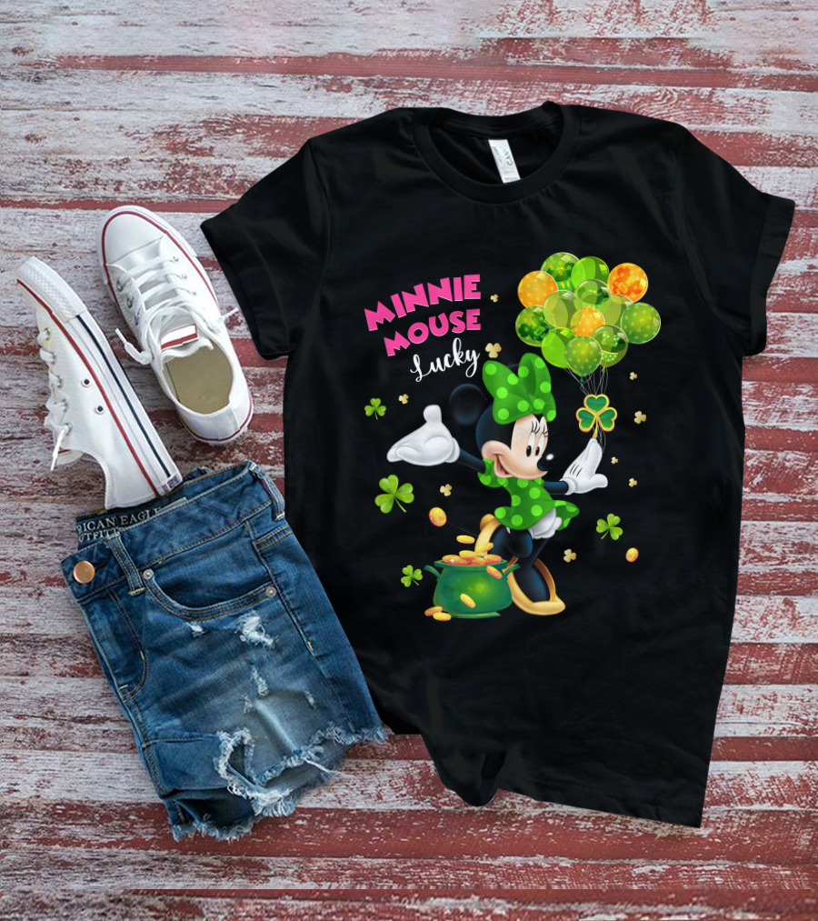 Minnie Mouse Lucky Balloons Shamrocks Coins T-Shirt