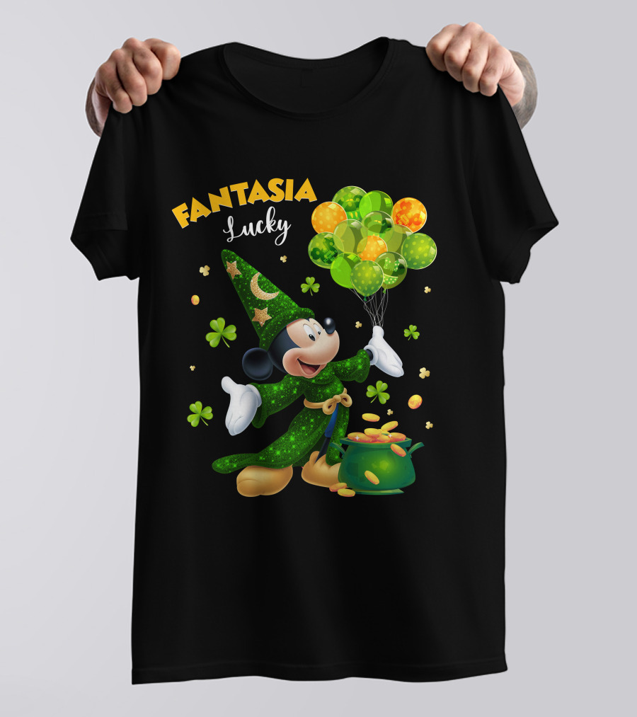 Fantasia Lucky Green Mickey With Balloons And Gold Coins T-Shirt