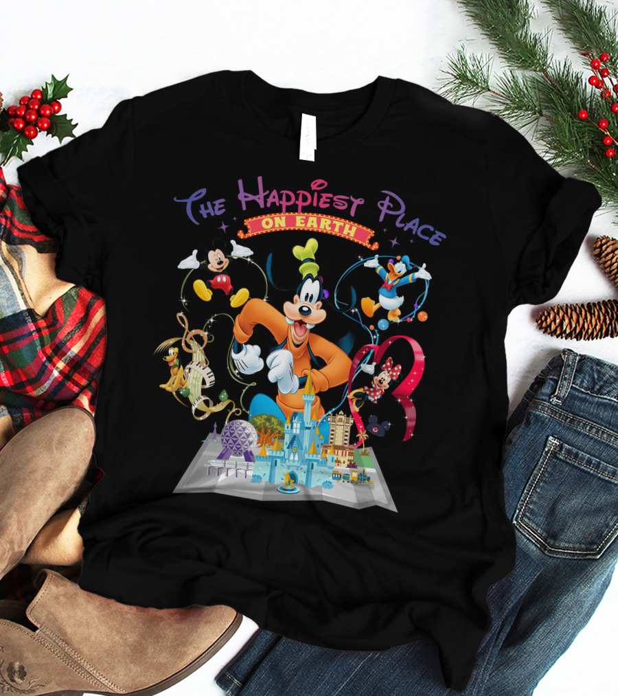 The Happiest Place On Earth Goofy Mickey Mouse Donald Duck Minnie Mouse Disneyland T-Shirt