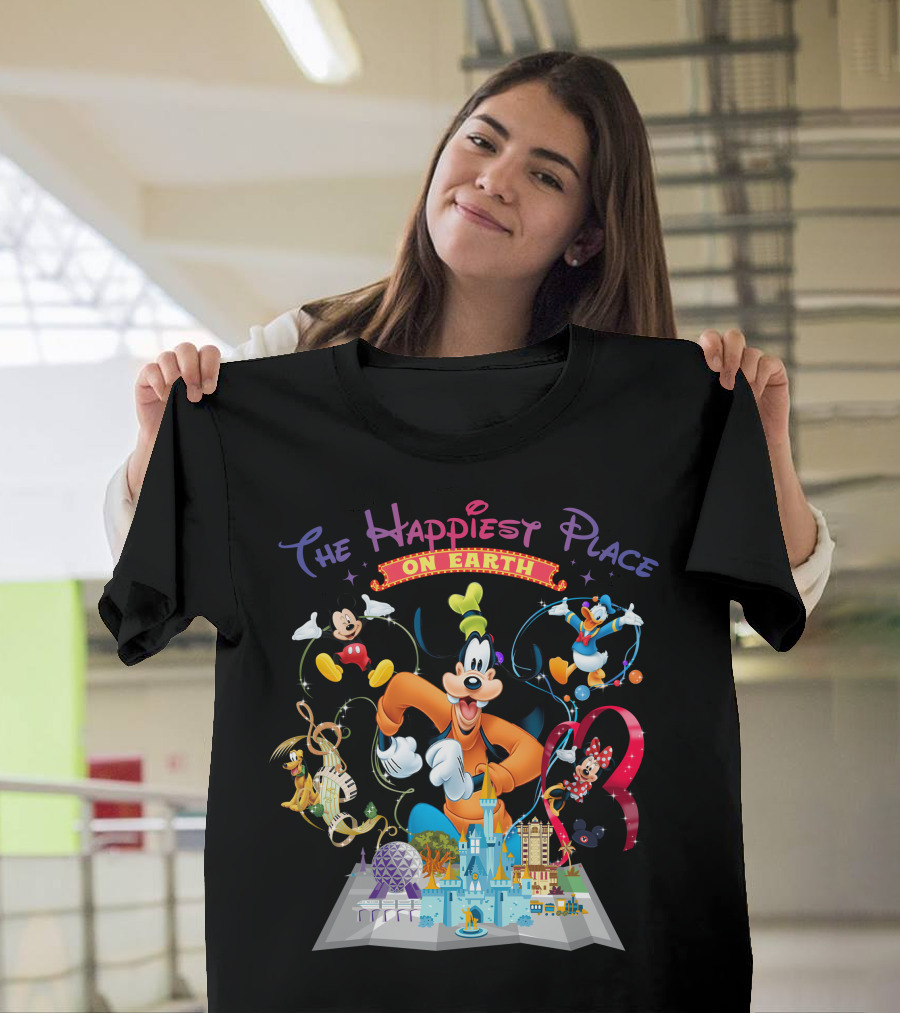 The Happiest Place On Earth Goofy Mickey Mouse Donald Duck Minnie Mouse Disneyland T-Shirt
