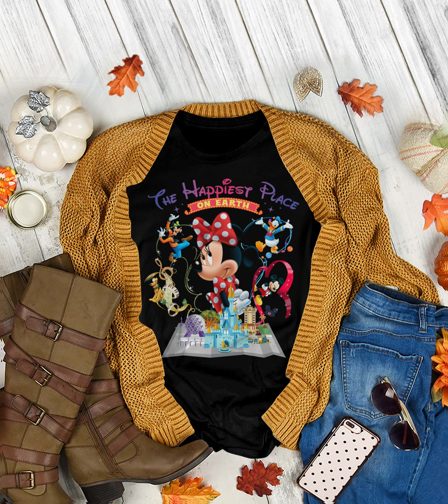 Minnie The Happiest Place On Earth Disney Characters And Castle T-Shirt