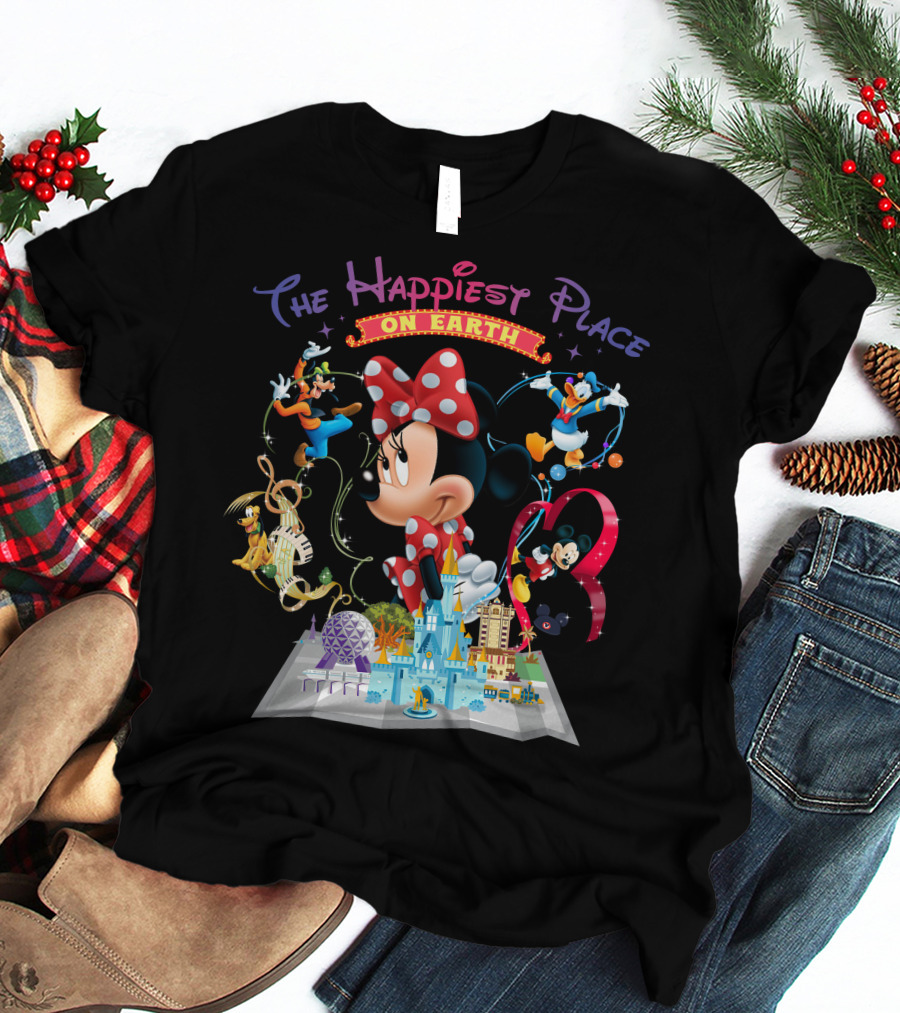 Minnie The Happiest Place On Earth Disney Characters And Castle T-Shirt