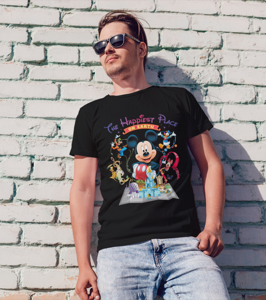 The Happiest Place On Earth Mickey Mouse Disney Characters And Castle T-Shirt