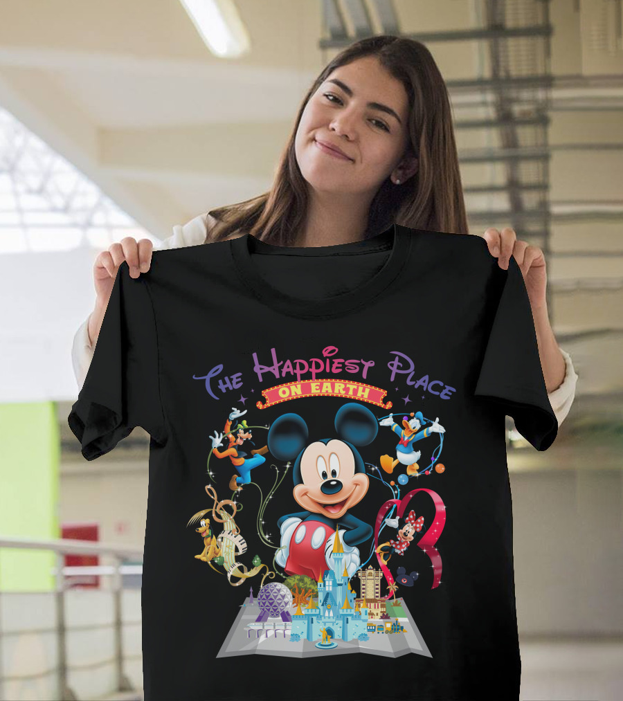 The Happiest Place On Earth Mickey Mouse Disney Characters And Castle T-Shirt