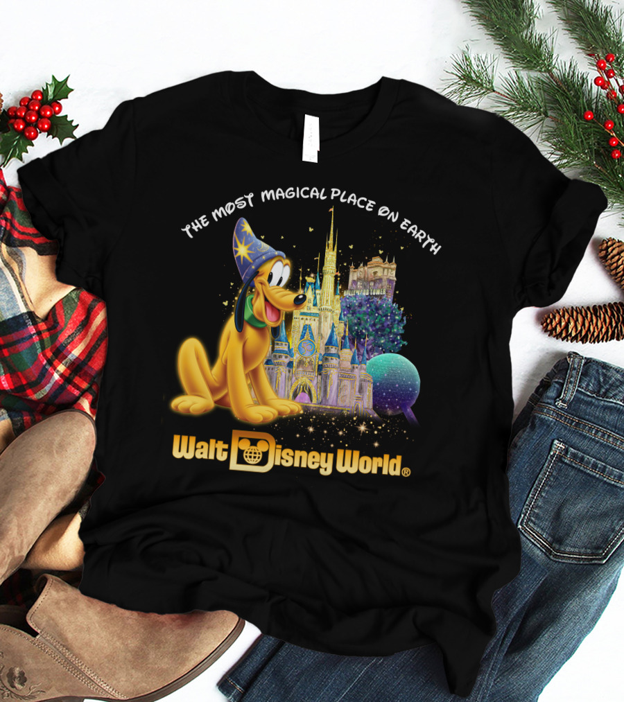 Walt Disney World The Most Magical Place On Earth Pluto Magical Castle T-Shirt