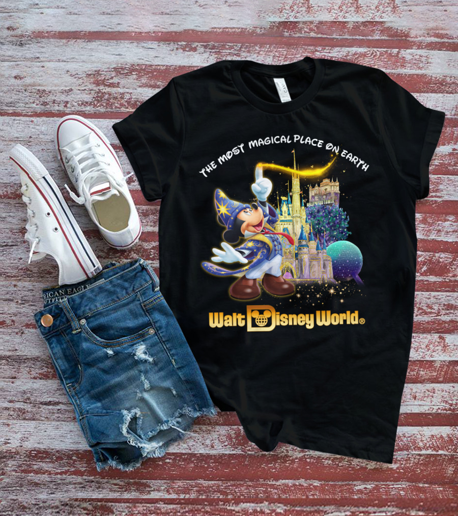 Walt Disney World The Most Magical Place On Earth Mickey Sorcerer Hat Castle T-Shirt