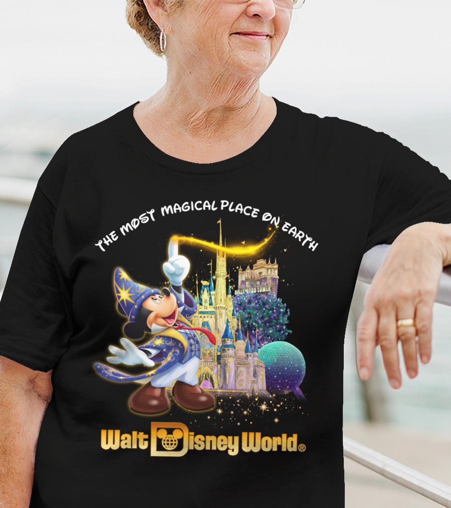 Walt Disney World The Most Magical Place On Earth Mickey Sorcerer Hat Castle T-Shirt