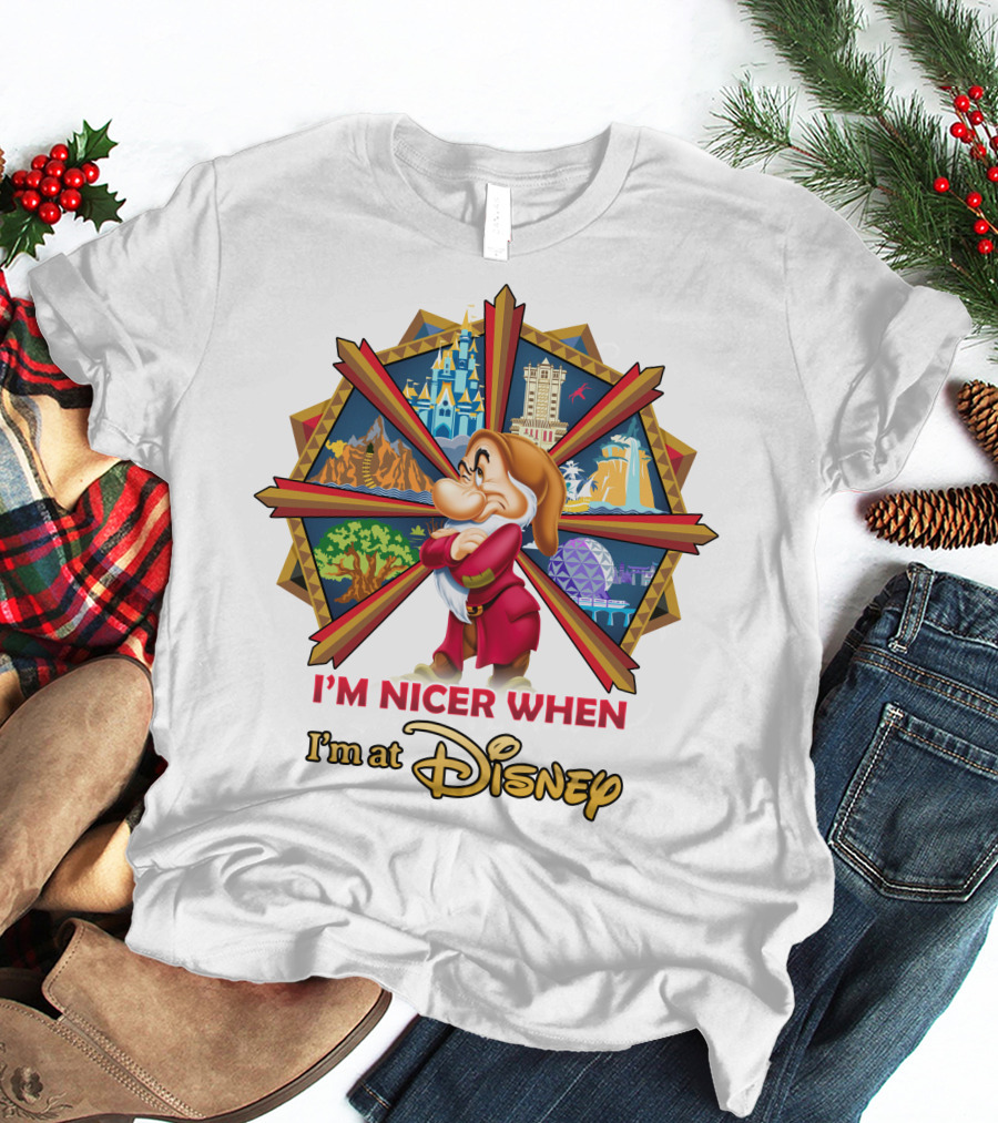 I'm Nicer When I'm At Disney Grumpy Character With Disney Parks Icons T-Shirt