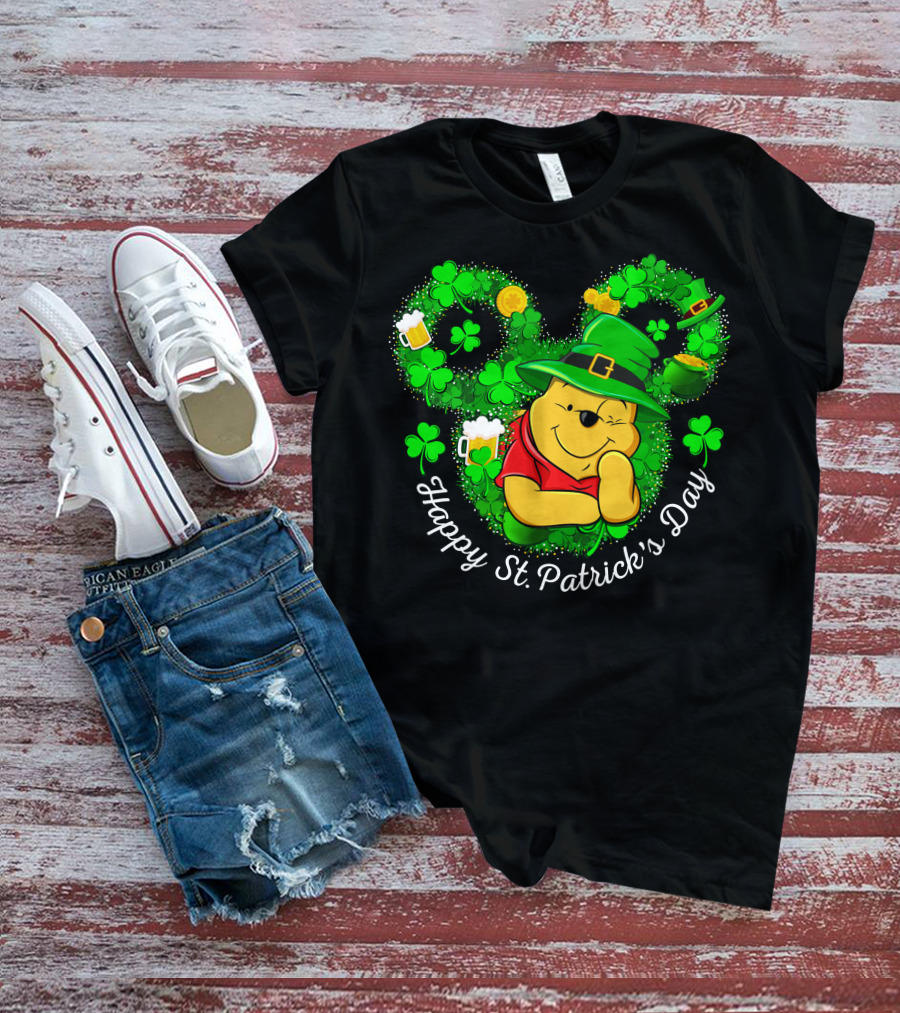 Happy St. Patrick's Day Pooh Shamrock And Leprechaun Hat T-Shirt