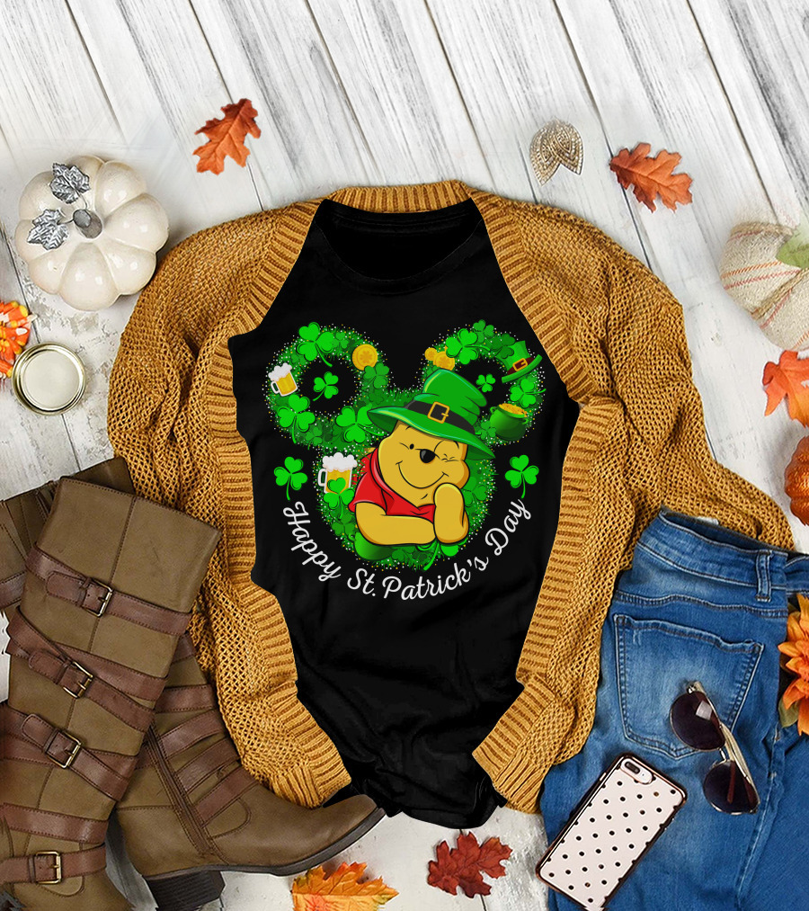 Happy St. Patrick's Day Pooh Shamrock And Leprechaun Hat T-Shirt
