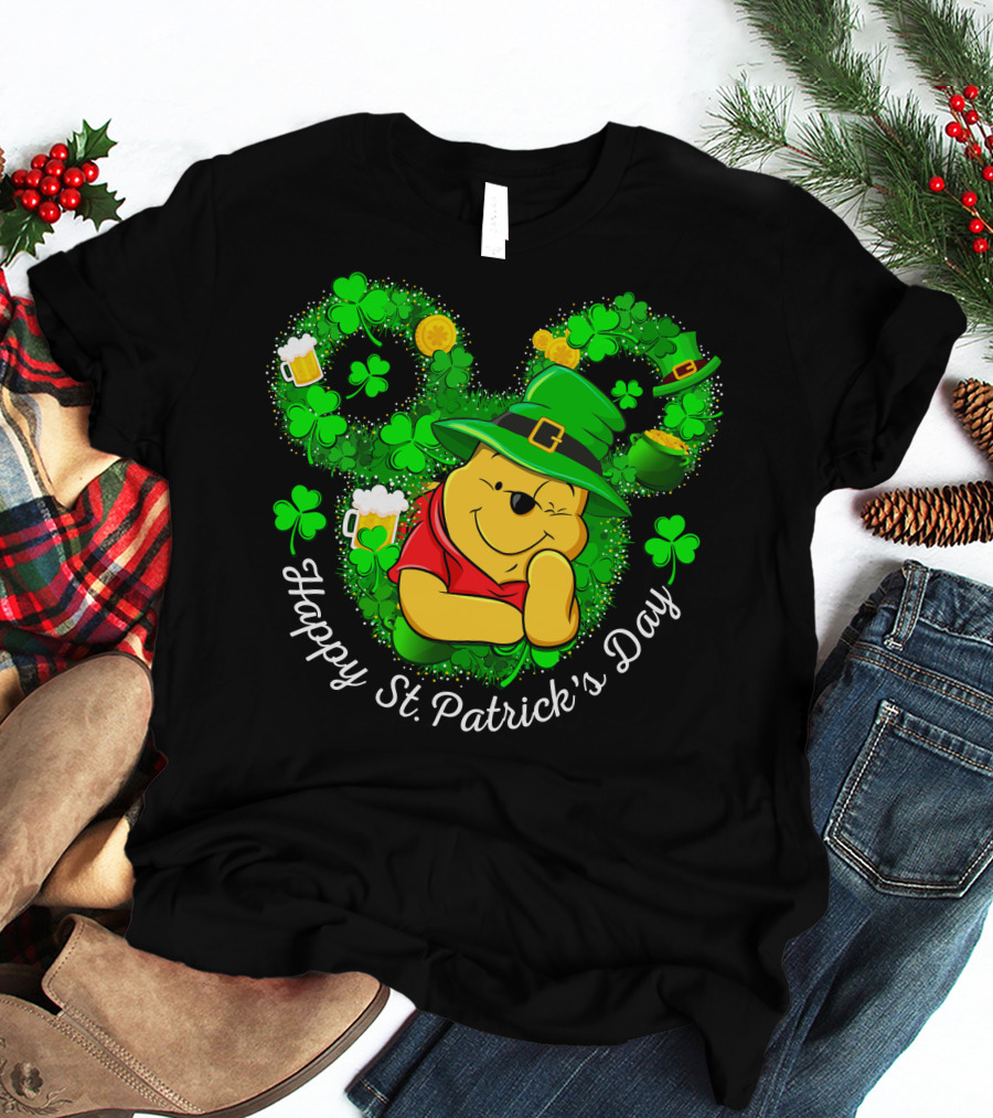 Happy St. Patrick's Day Pooh Shamrock And Leprechaun Hat T-Shirt
