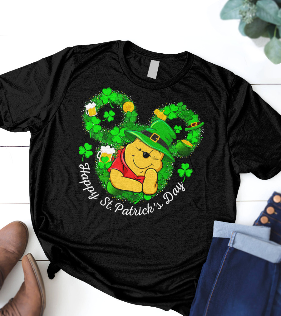 Happy St. Patrick's Day Pooh Shamrock And Leprechaun Hat T-Shirt