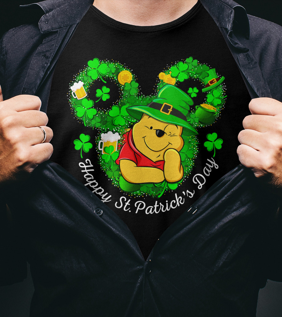 Happy St. Patrick's Day Pooh Shamrock And Leprechaun Hat T-Shirt