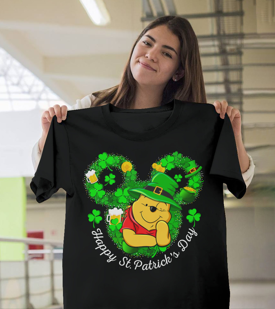 Happy St. Patrick's Day Pooh Shamrock And Leprechaun Hat T-Shirt