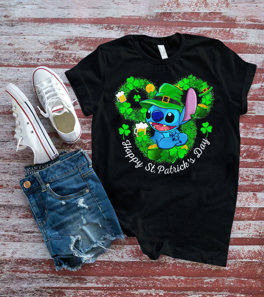 Stitch Leprechaun Happy St. Patrick's Day Shamrocks And Beer T-Shirt