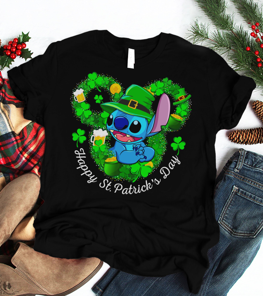 Stitch Leprechaun Happy St. Patrick's Day Shamrocks And Beer T-Shirt