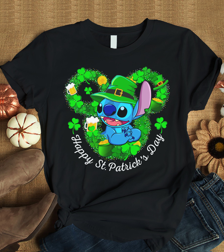 Stitch Leprechaun Happy St. Patrick's Day Shamrocks And Beer T-Shirt