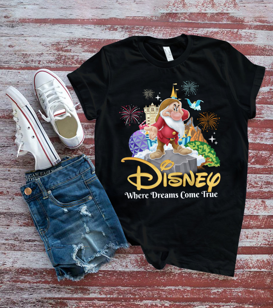 Disney Grumpy Where Dreams Come True Fireworks Celebration T-Shirt