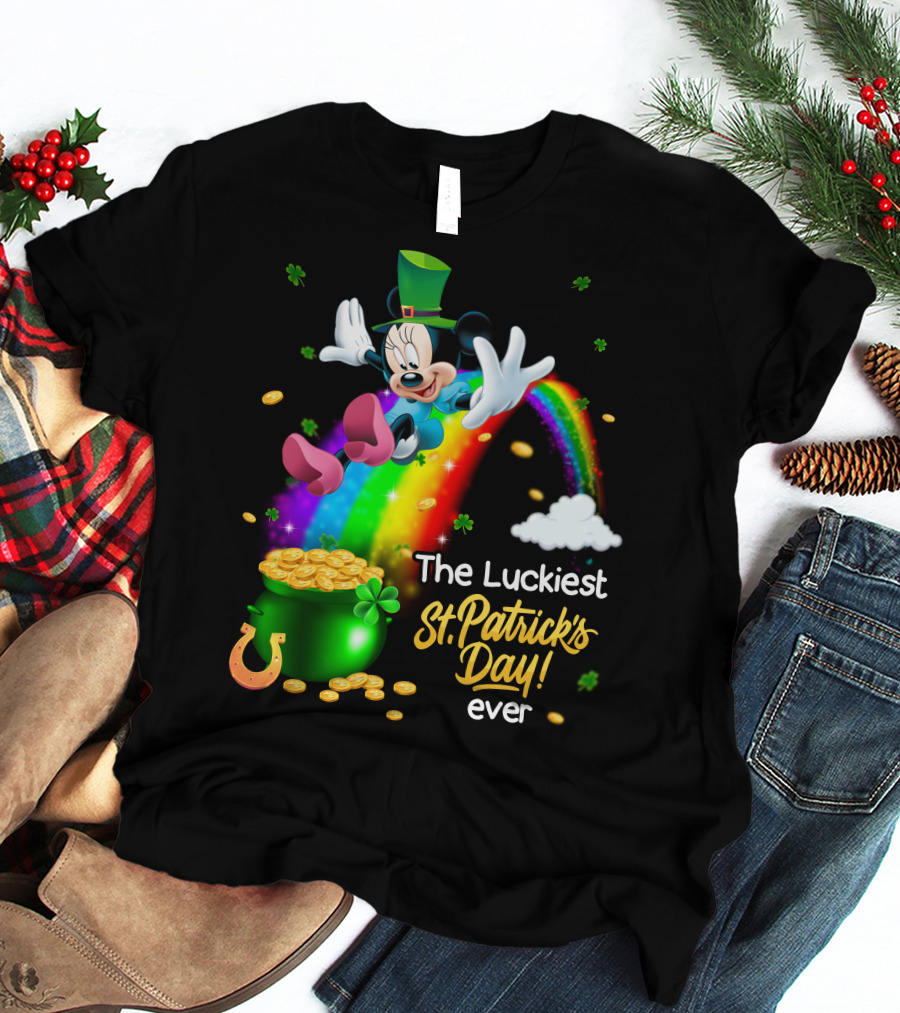 Minnie The Luckiest St. Patrick's Day Ever Rainbow Pot Of Gold T-Shirt