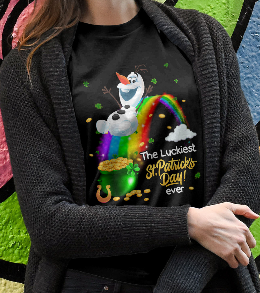 The Luckiest St. Patrick's Day Ever Olaf Rainbow Pot Of Gold T-Shirt