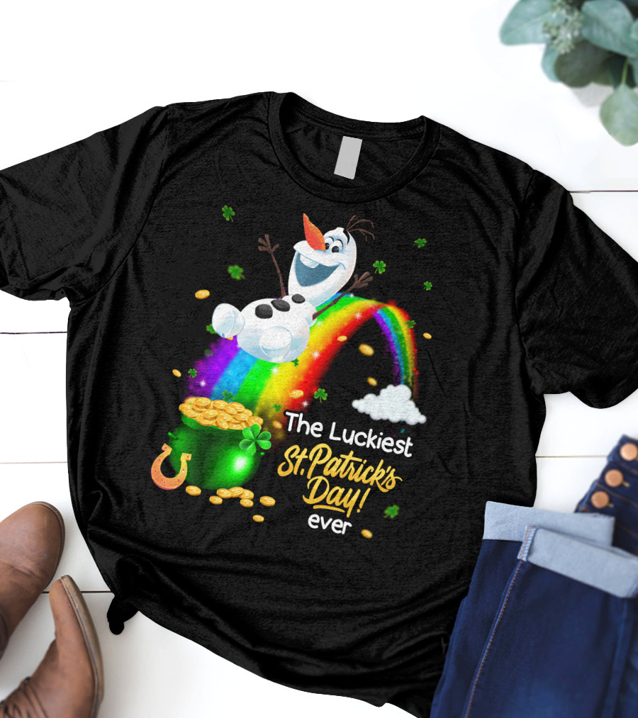 The Luckiest St. Patrick's Day Ever Olaf Rainbow Pot Of Gold T-Shirt