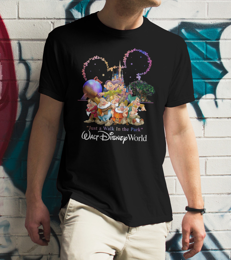 Walt Disney World 7 Dwarfs Epcot Castle Fireworks Just A Walk In The Park T-Shirt