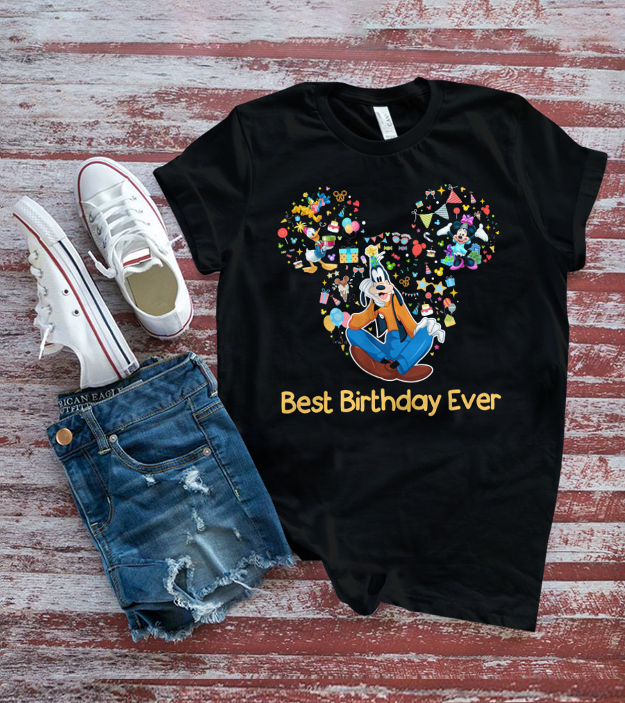 Best Birthday Ever Goofy Minnie Mickey Ears Celebration T-Shirt