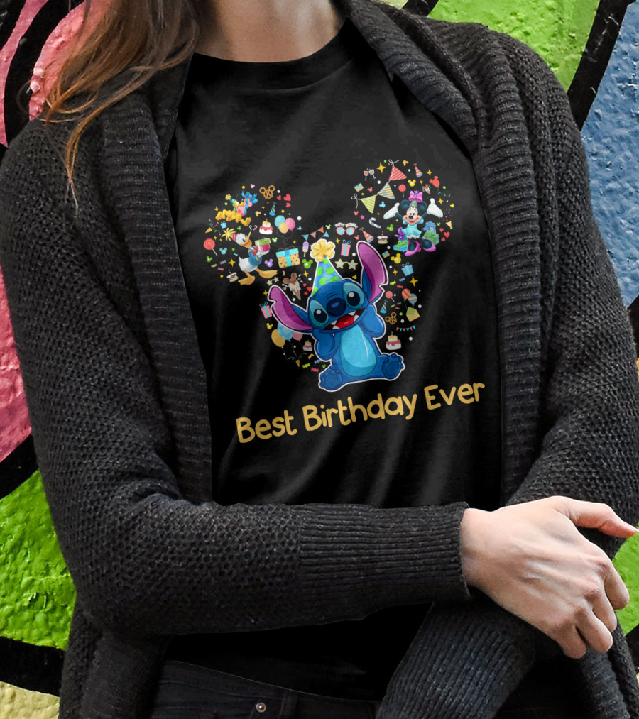Stitch Best Birthday Ever Disney Celebration With Mickey Minnie Party Hat T-Shirt