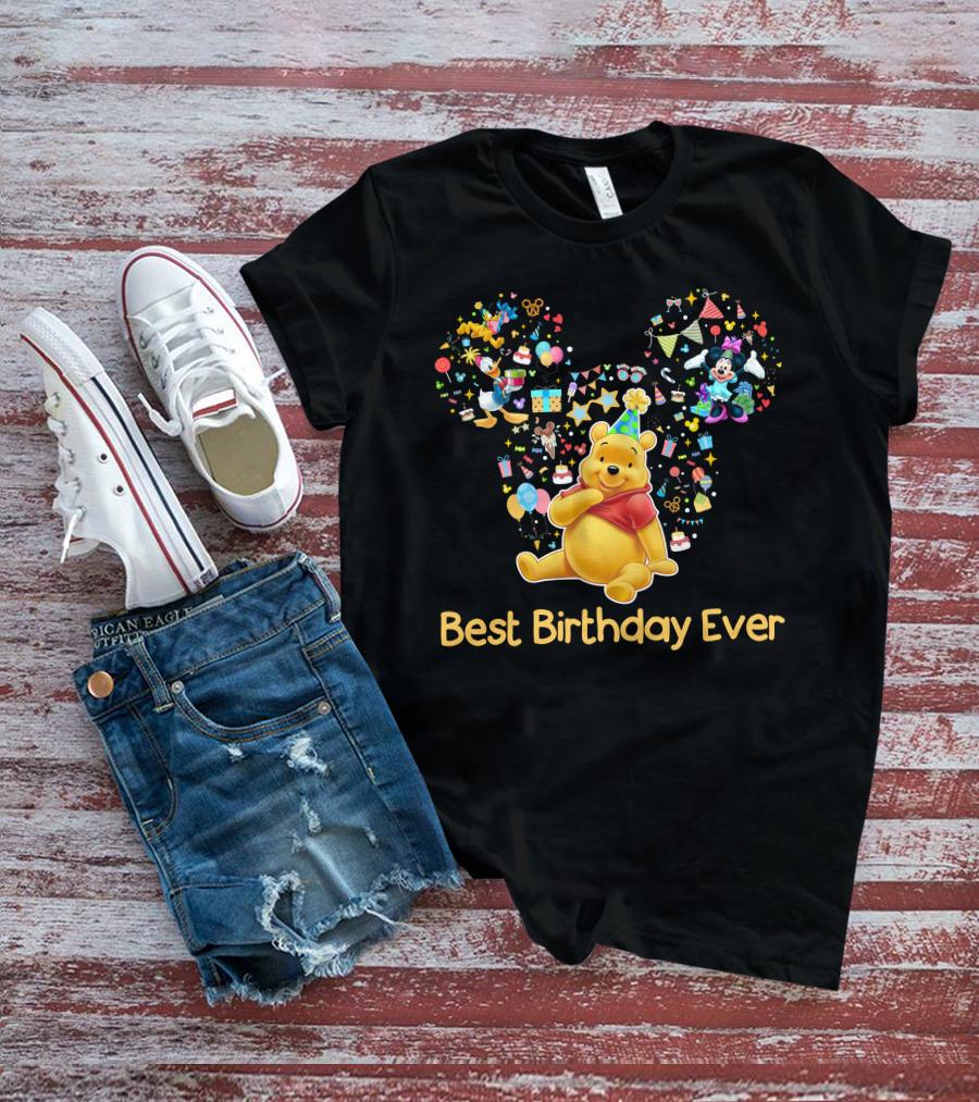 Best Birthday Ever Winnie The Pooh Mickey Ears Celebration T-Shirt