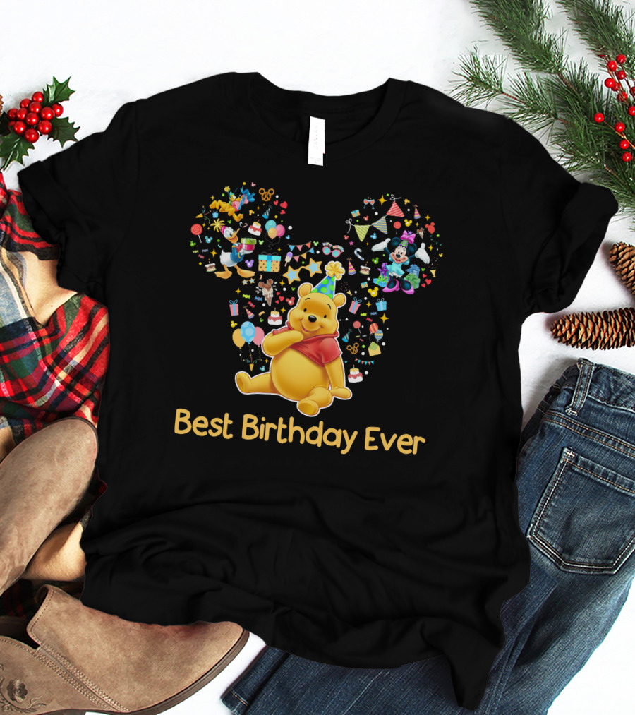 Best Birthday Ever Winnie The Pooh Mickey Ears Celebration T-Shirt