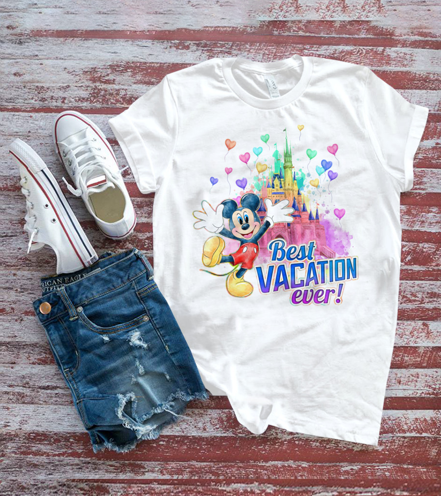 Mickey Best Vacation Ever Colorful Castle Balloons T-Shirt