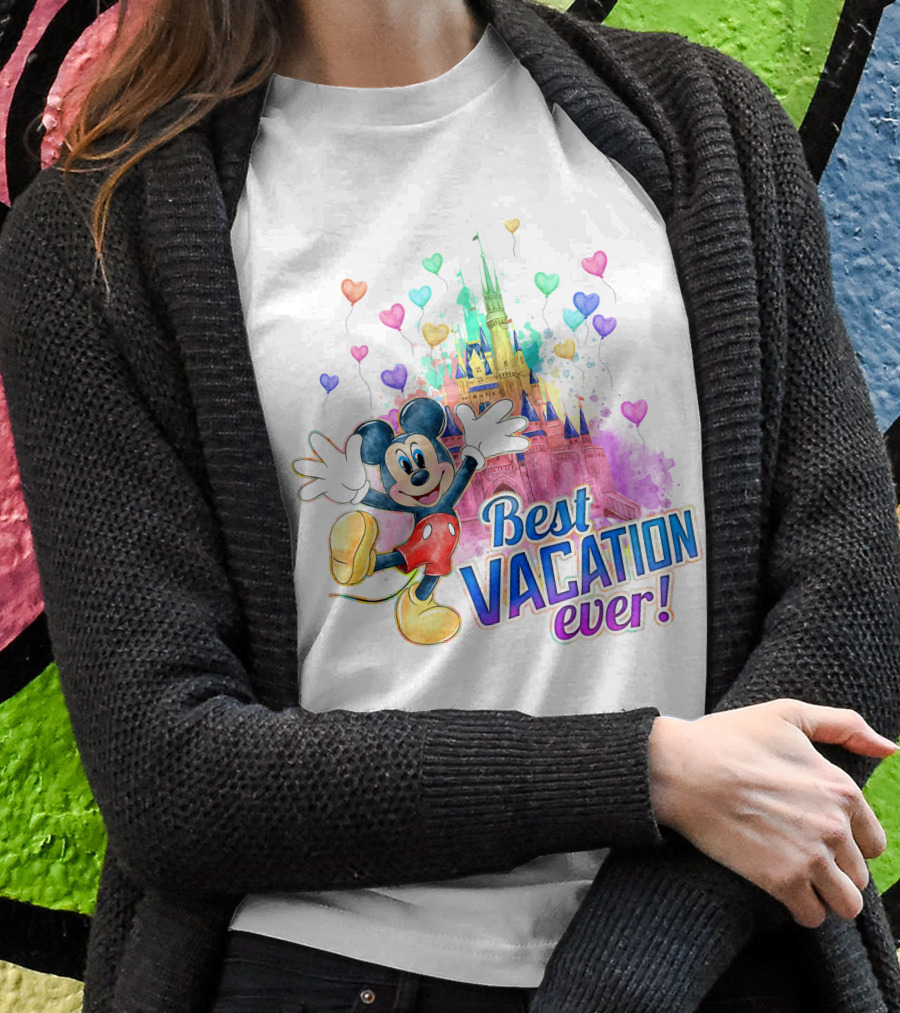 Mickey Best Vacation Ever Colorful Castle Balloons T-Shirt