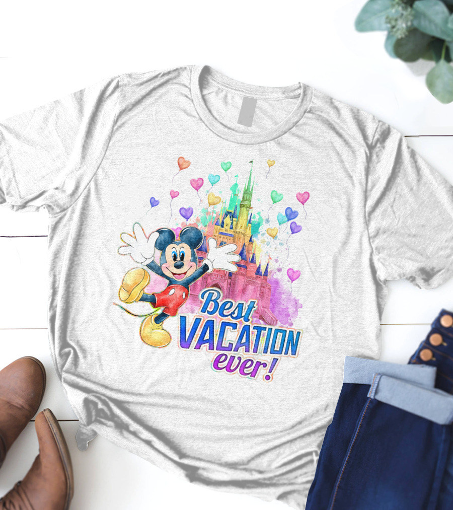 Mickey Best Vacation Ever Colorful Castle Balloons T-Shirt