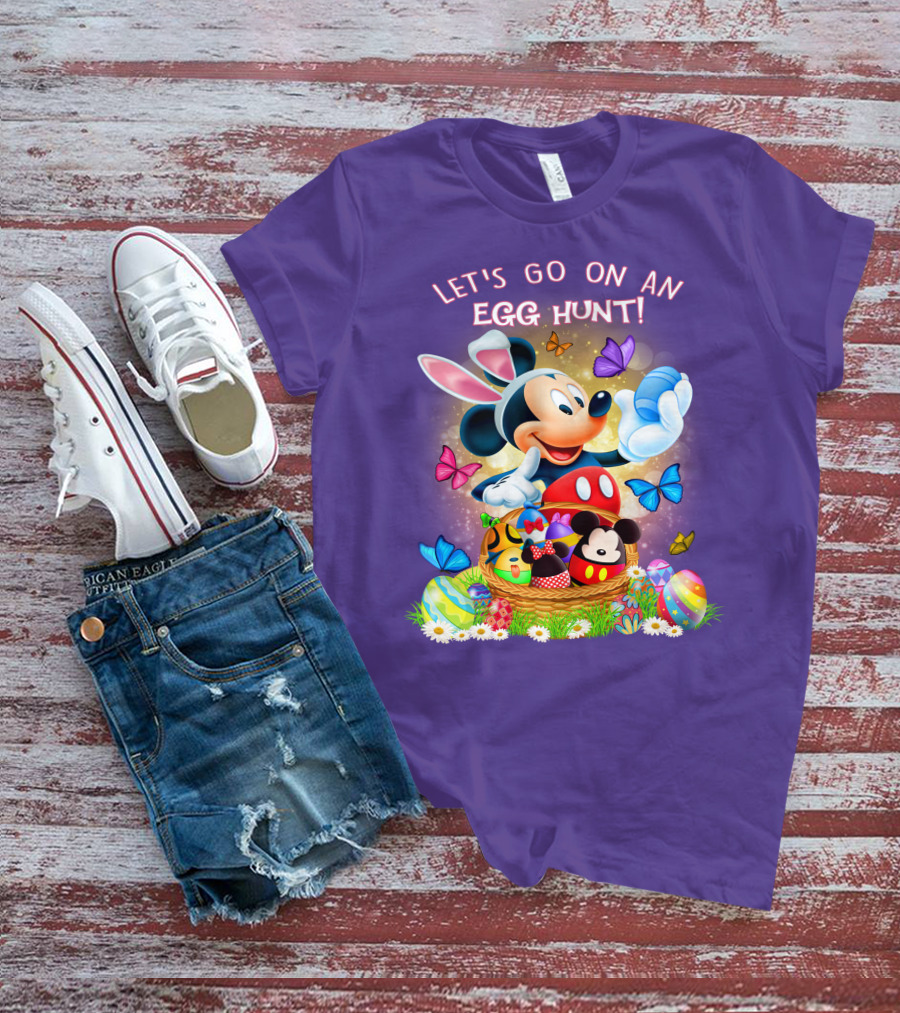 Let's Go On An Egg Hunt Mickey Mouse Easter Basket Butterflies T-Shirt