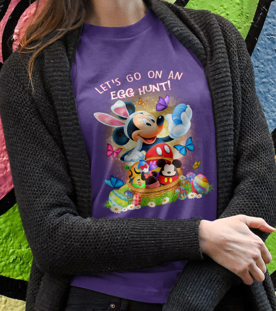 Let's Go On An Egg Hunt Mickey Mouse Easter Basket Butterflies T-Shirt