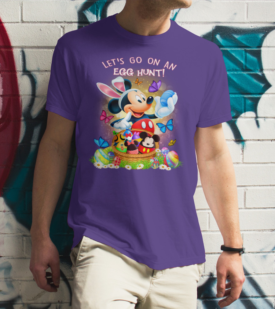 Let's Go On An Egg Hunt Mickey Mouse Easter Basket Butterflies T-Shirt