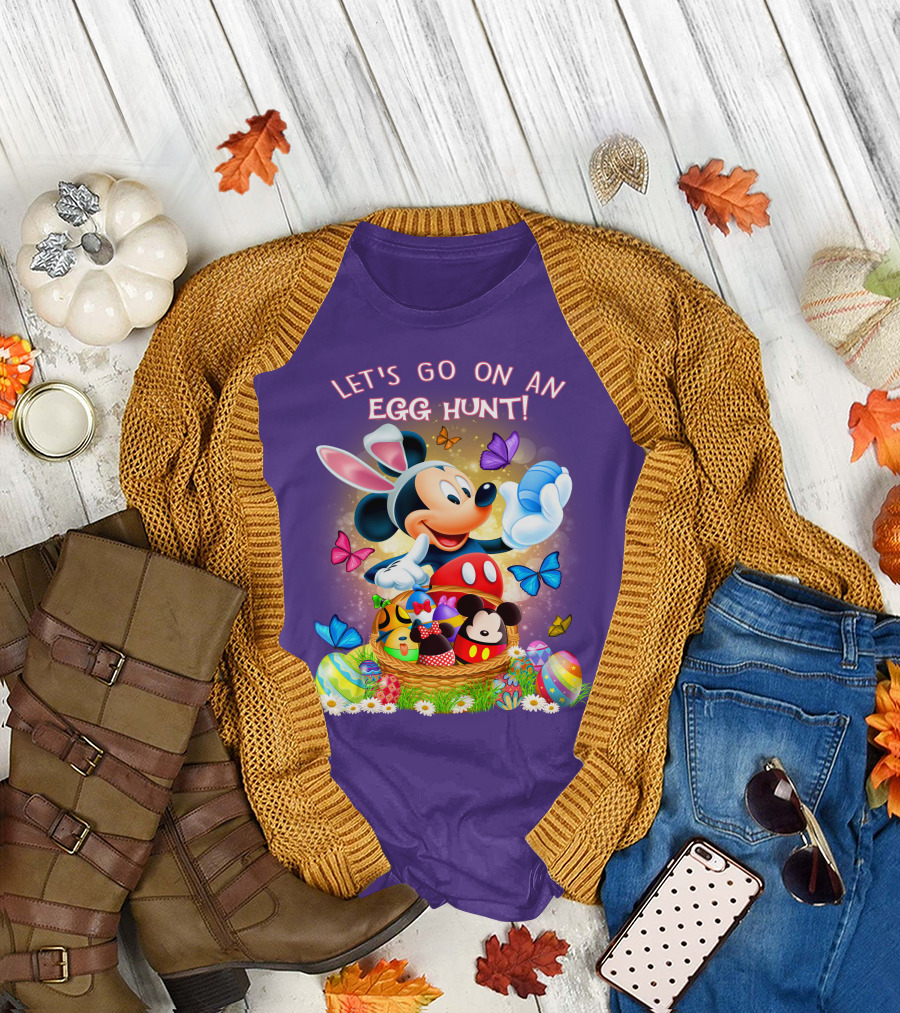 Let's Go On An Egg Hunt Mickey Mouse Easter Basket Butterflies T-Shirt