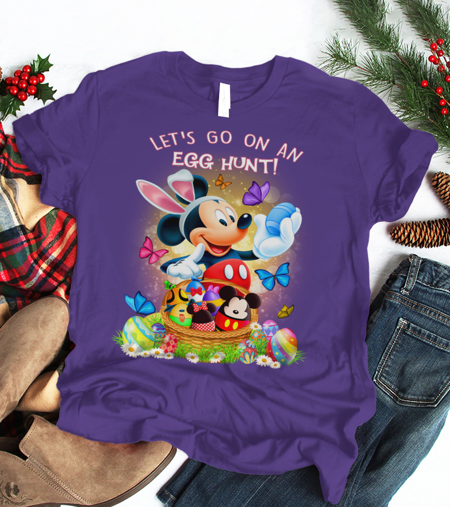Let's Go On An Egg Hunt Mickey Mouse Easter Basket Butterflies T-Shirt