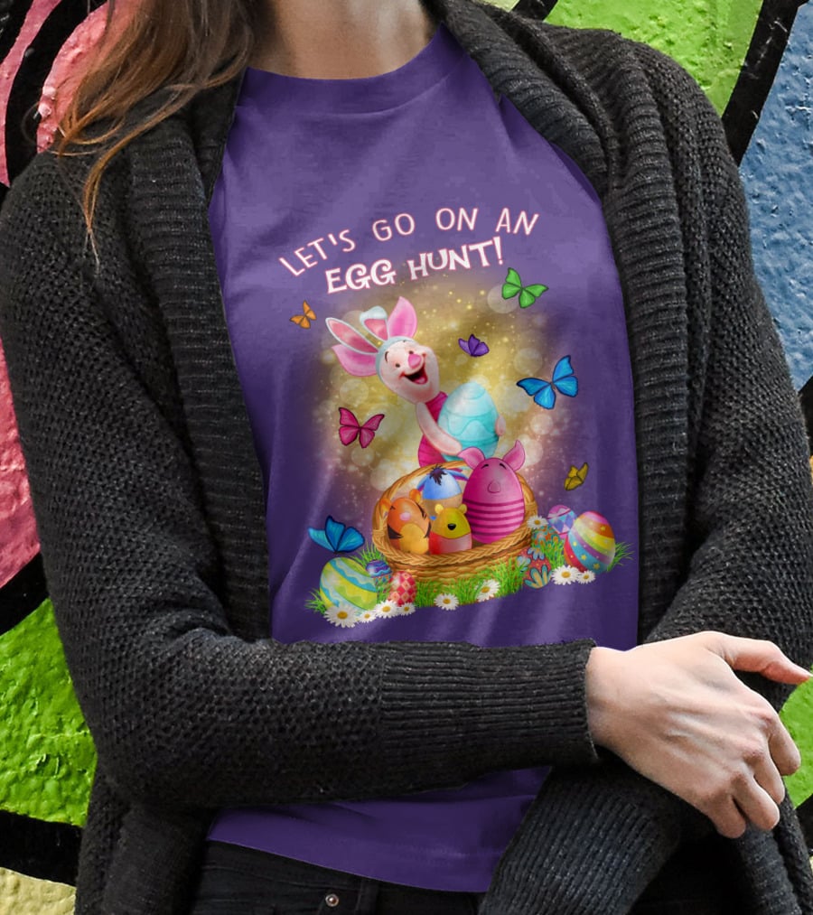 Let's Go On An Egg Hunt Piglet Basket Butterflies Easter T-Shirt