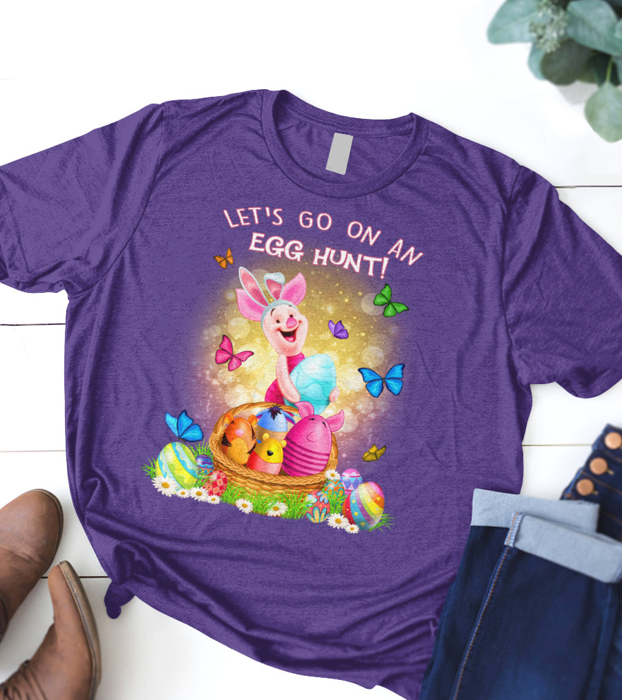 Let's Go On An Egg Hunt Piglet Basket Butterflies Easter T-Shirt