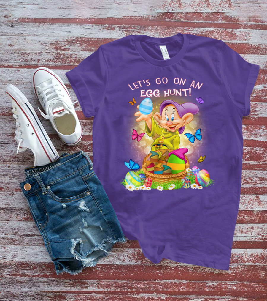 Let's Go On An Egg Hunt! Dopey And Colorful Butterflies In Easter Basket Scene T-Shirt