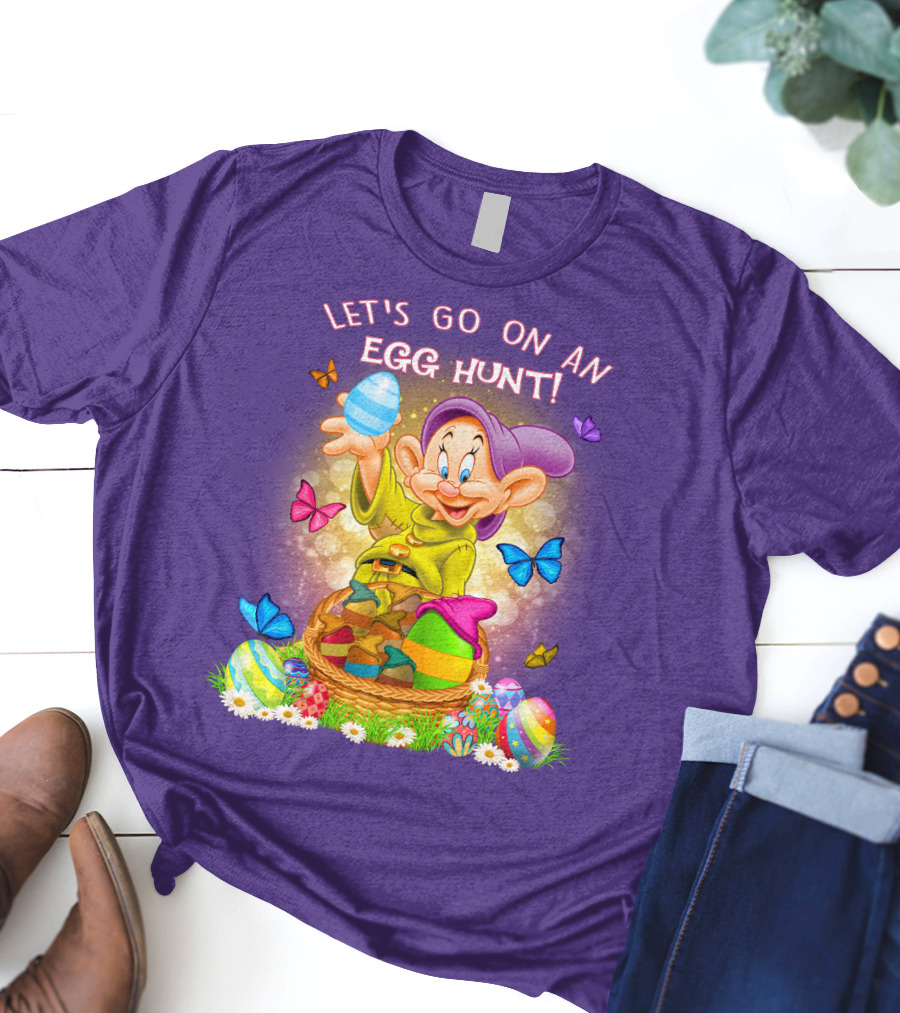 Let's Go On An Egg Hunt! Dopey And Colorful Butterflies In Easter Basket Scene T-Shirt