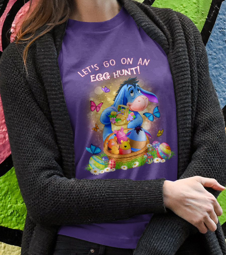 Eeyore Let's Go On An Egg Hunt With Easter Eggs And Butterflies T-Shirt