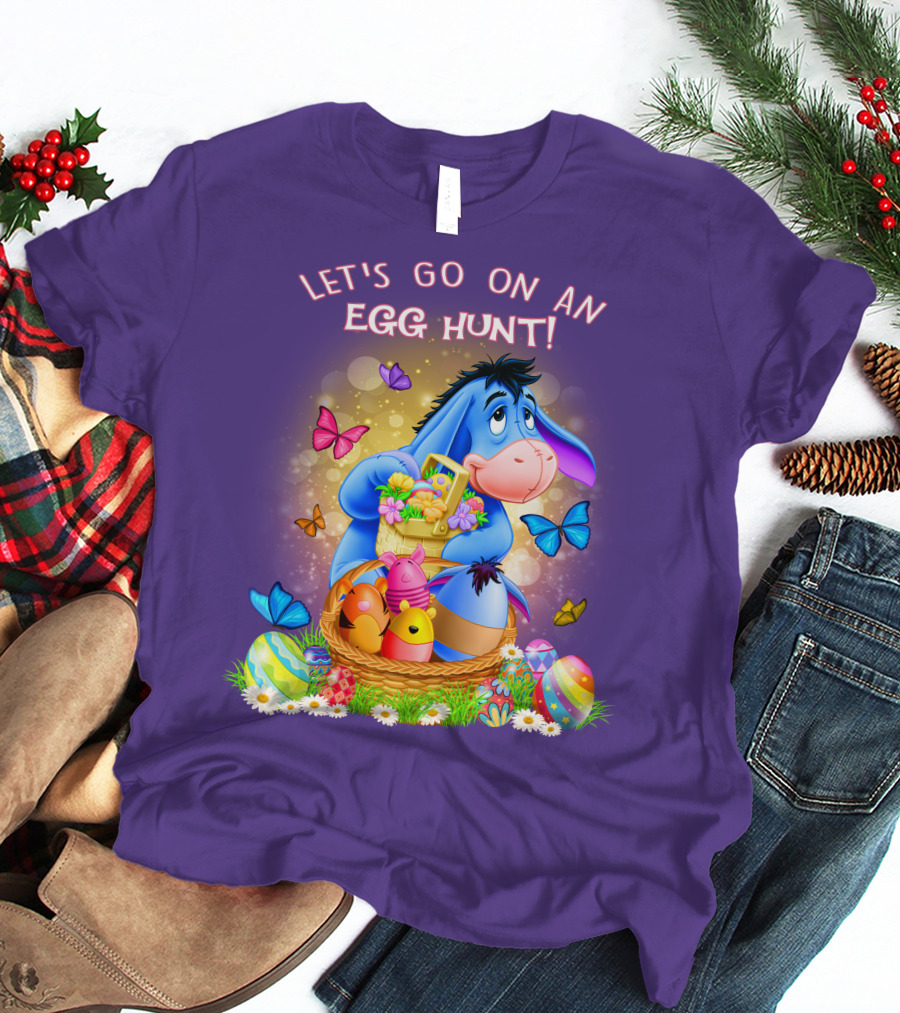 Eeyore Let's Go On An Egg Hunt With Easter Eggs And Butterflies T-Shirt
