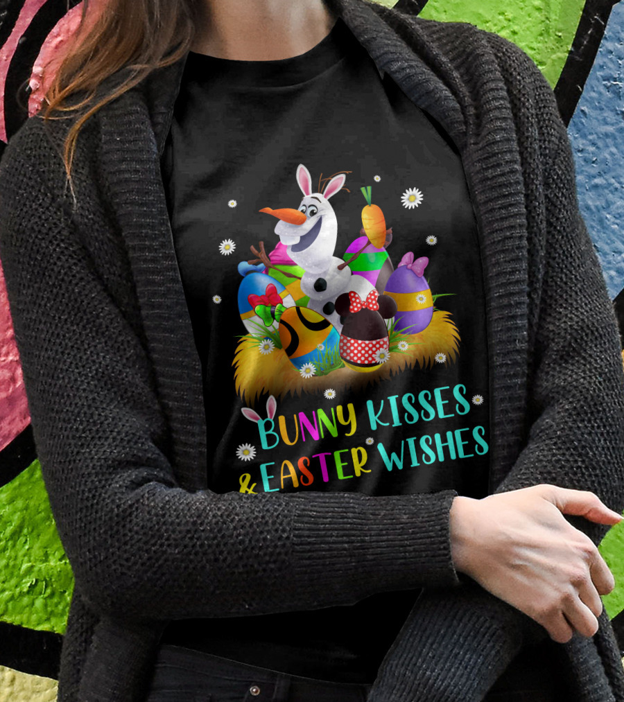 Bunny Kisses & Easter Wishes Olaf With Colorful Eggs And Carrot T-Shirt